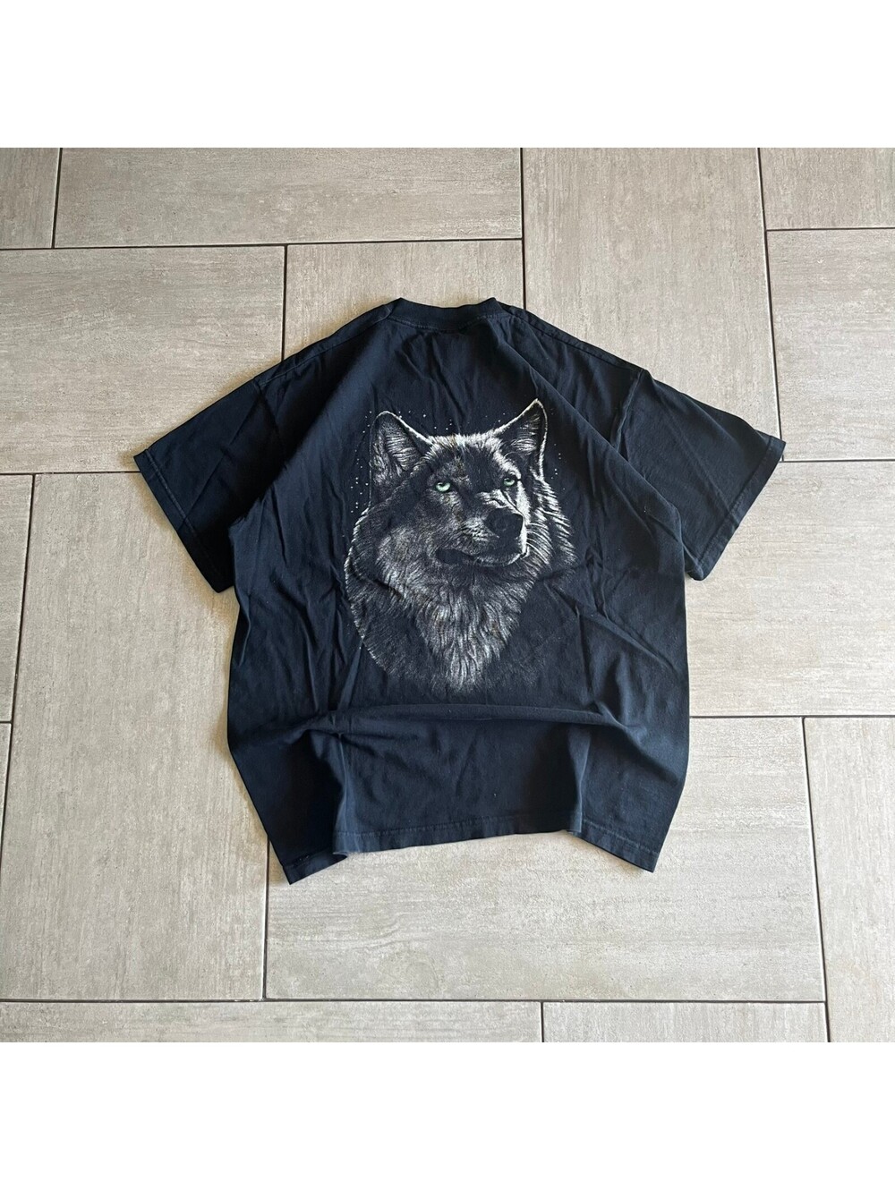 Vintage Black Wolf Graphic T-Shirt Oversized Casual Tee Large